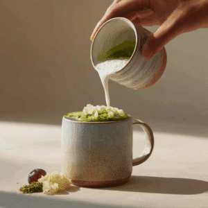 Japanese Mounjaro Recipe being assembled with matcha, ginger, and umeboshi