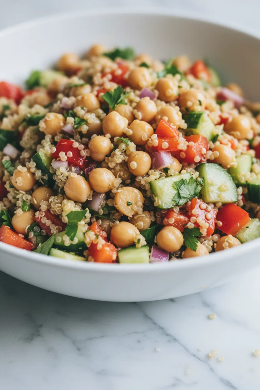 Fresh Quinoa Salad with Chickpeas and Colorful Vegetables