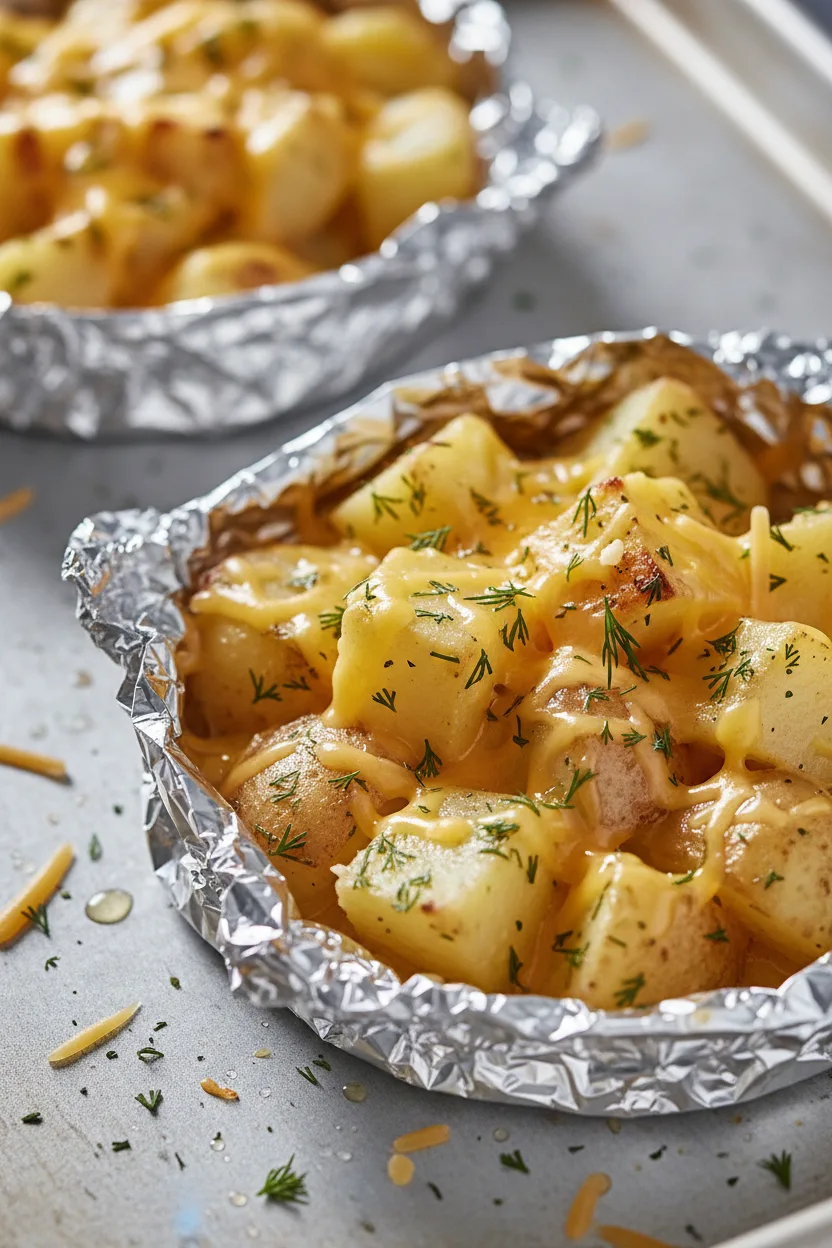 Melted Cheesy Garlic Foil Pack Potatoes – Perfectly Cooked & Delicious