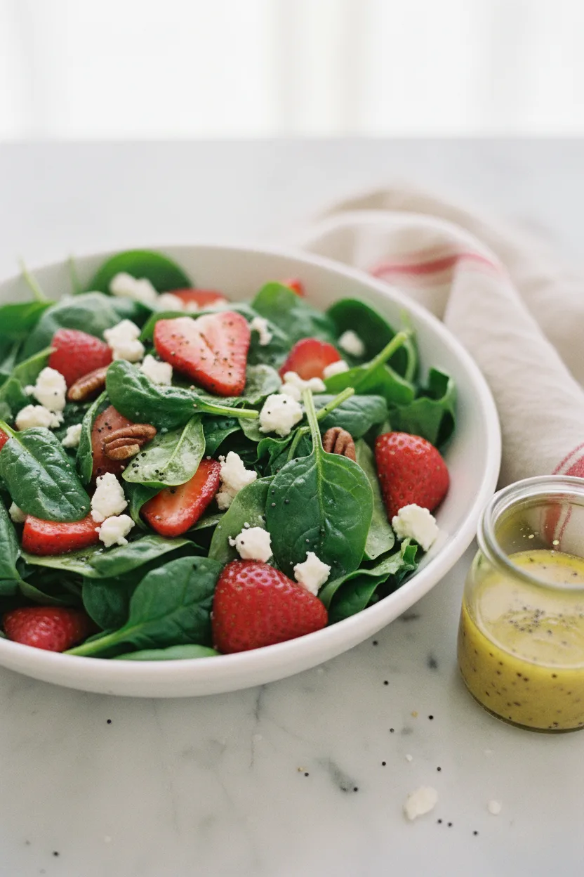 Vibrant Spinach Strawberry Salad with Feta and Pecans